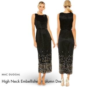 Mac Duggal 5796 High Neck Embellished Column Black Dress Embellished, Size 8